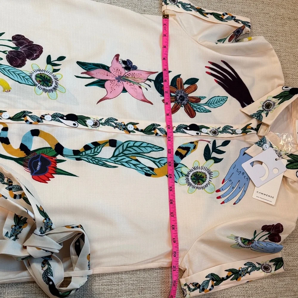 Commense Print Collared Belted Short Shirt Dress, Multicolored, NWT, Size M (6) - Picture 12 of 14